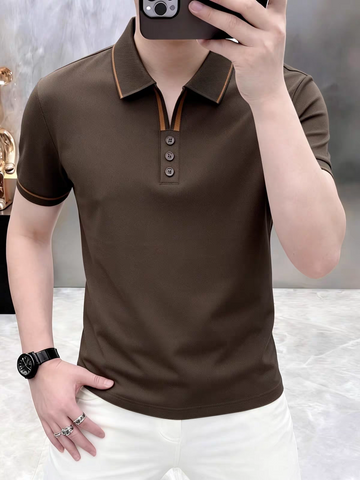 Aurelio Contrast-Trim Textured Polo T-Shirt