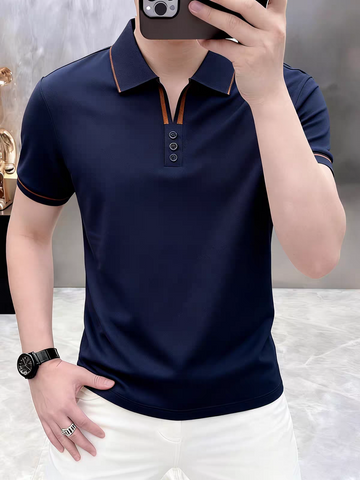 Valerio Contrast-Edge Textured Polo T-Shirt