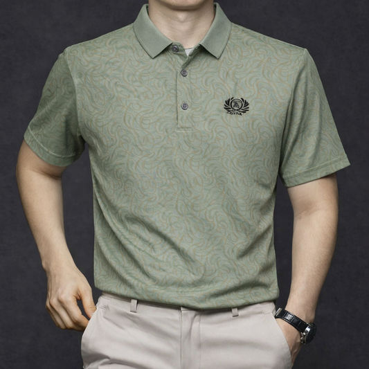 Verdant Crest Embossed Polo T-Shirt